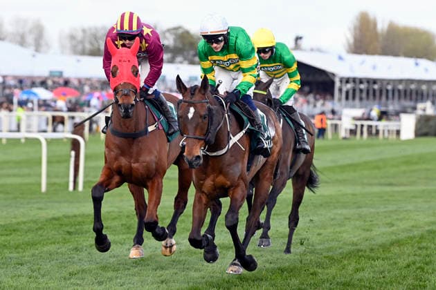 11.04.2026, Aintree, Liverpool, GBR - Monty s Star with Daragh O Keeffe (left) and I am Maximus with Paul Townend. Aintree racecourse. (Pferd, Jockey, Montys Star, O Keeffe, I am Maximus, Townend, Aufgalopp) 260411C941AINTREE.JPG *** 11 04 2026, Aintree, Liverpool, GBR Monty s Star with Daragh O Keeffe left and I am Maximus with Paul Townend Aintree racecourse horse, Jockey, Montys Star, O Keeffe, I am Maximus, Townend, Aufgalopp 260411C941AINTREE JPG