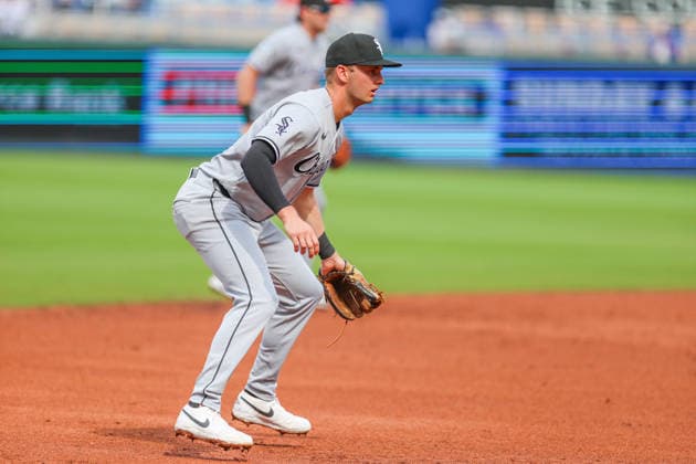 APR 11, 2026: Chicago White Sox infielder Tanner Murray (41) plays defense against the Kansas City Royals at Kauffman Stadium in Kansas City, MO. CSM MLB, Baseball Herren, USA 2026: White Sox Vs Royals April 11th  - ZUMAc04_ 20260411_zma_c04_027 Copyright: xRomanxPunox