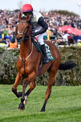11.04.2026, Aintree, Liverpool, GBR - Top of the Bill with Toby McCain-Mitchell. Aintree racecourse. (Pferd, Jockey, Top of the Bill, McCain-Mitchell, Aufgalopp) 260411C949AINTREE.JPG *** 11 04 2026, Aintree, Liverpool, GBR Top of the Bill with Toby McCain Mitchell Aintree racecourse horse, jockey, Top of the Bill, McCain Mitchell, gallop 260411C949AINTREE JPG