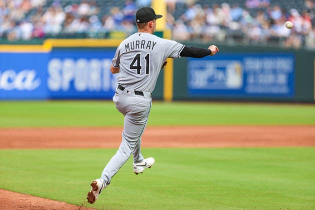 APR 11, 2026: Chicago White Sox infielder Tanner Murray (41) fields the ball and throws to first base against the Kansas City Royals at Kauffman Stadium in Kansas City, MO. CSM MLB, Baseball Herren, USA 2026: White Sox Vs Royals April 11th  - ZUMAc04_ 20260411_zma_c04_055 Copyright: xRomanxPunox