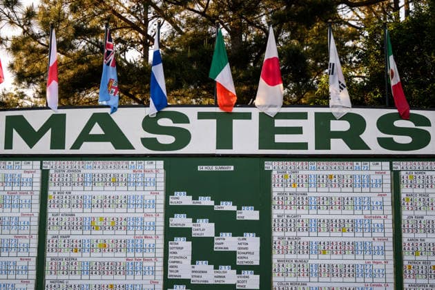 260411 General view of the scoreboard during the third round of the 2026 Masters Golf Tournament on April 11, 2026 in Augusta. Photo: Petter Arvidson BILDBYRAN kod PA PA1195 golf masters bbeng the masters augusta genre Copyright: PETTERxARVIDSON BB260411PA181
