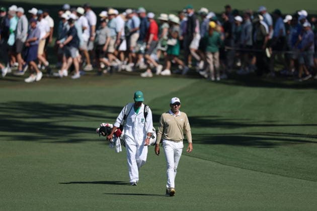 Golf 2026 Masters Tournament - Round 3 Sergio Garcia (C-R) of Spain walks up the second fairway in Round 3 of the 2026 Masters tournament in Augusta, Georgia, USA, 11 April 2026. Augusta United States  Copyright: xCHRISxTORRESx