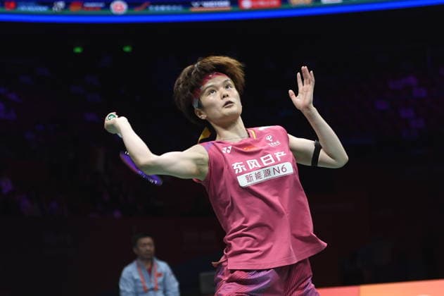 NINGBO, CHINA - APRIL 11: Wang Zhiyi of China competes in the Women s Singles Semifinal match against Akane Yamaguchi of Japan on day 5 of Badminton Asia Championships 2026 at Ningbo Olympic Sports Center on April 11, 2026 in Ningbo, Zhejiang Province of China.  Copyright: xVCGx 111634150377