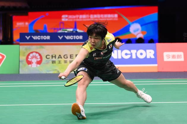 NINGBO, CHINA - APRIL 11: Akane Yamaguchi of Japan reacts in the Women s Singles Semifinal match against Wang Zhiyi of China on day 5 of Badminton Asia Championships 2026 at Ningbo Olympic Sports Center on April 11, 2026 in Ningbo, Zhejiang Province of China.  Copyright: xVCGx 111634143394