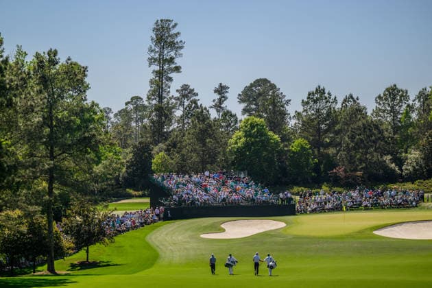 260411 Sam Burns of United States and Rory McIlroy of Northern Ireland during the third round of the 2026 Masters Golf Tournament on April 11, 2026 in Augusta. Photo: Petter Arvidson BILDBYRAN kod PA PA1195 golf masters bbeng the masters augusta Copyright: PETTERxARVIDSON BB260411PA206