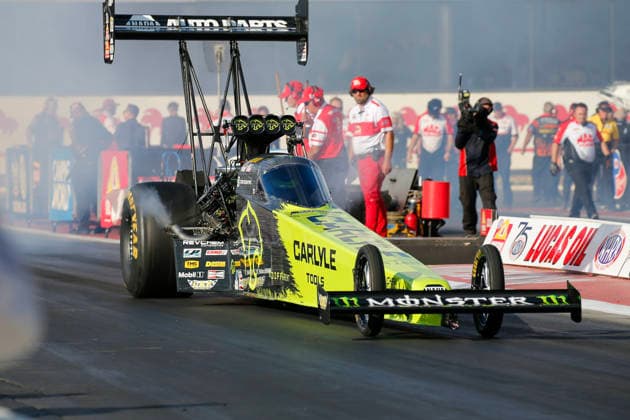 POMONA, CA - APRIL 11: Maddie Gordon does her burnout before the afternoon session of the Motorsport, Herren, USA, Dragster Drag Race Lucas Oil Winternationals on April 11, 2026 at In-N-Out Burger Pomona Dragstrip in Pomona, CA. (Photo by Larry Placido Icon Sportswire) AUTO: APR 11 NHRA Lucas Oil NHRA Winternationals EDITORIAL USE ONLY Icon78826041142