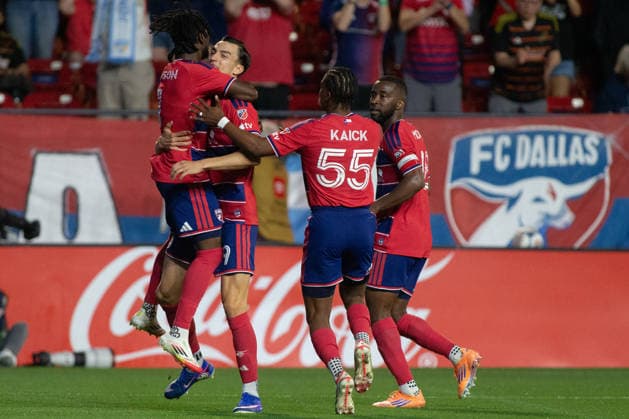 April 11, 2026, Frisco, Texas, USA: FC Dallas forward LOUICIUS DEEDSON (7) and FC Dallas forward PETAR MUSA (9) celebrate after a goal during a MLS, Fussball Herren, USA regular season soccer match between FC Dallas and St. Louis City FC at Toyota Stadium in Frisco, Texas. FC Dallas and St. Louis City FC tied 1-1. Soccer 2026: FC Dallas 1-1 St. Louis City FC  - ZUMAh193 20260411_zsp_h193_034 Copyright: xDanielxMcGregor-Huyerx