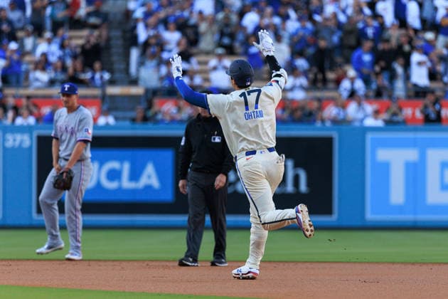 April 11, 2026, Los Angeles, California, USA: Shohei Ohtani 17 of the Los Angeles Dodgers rounds the bases after hitting a solo home run in the first inning during a regular season MLB, Baseball Herren, USA game against the Texas Rangers on Saturday April 11, 2026 at Dodger Stadium in Los Angeles, California. Dodgers defeat Rangers, 6-3. JAVIER ROJAS PI Los Angeles USA - ZUMAp124 20260411_zaa_p124_006 Copyright: xJavierxRojasx