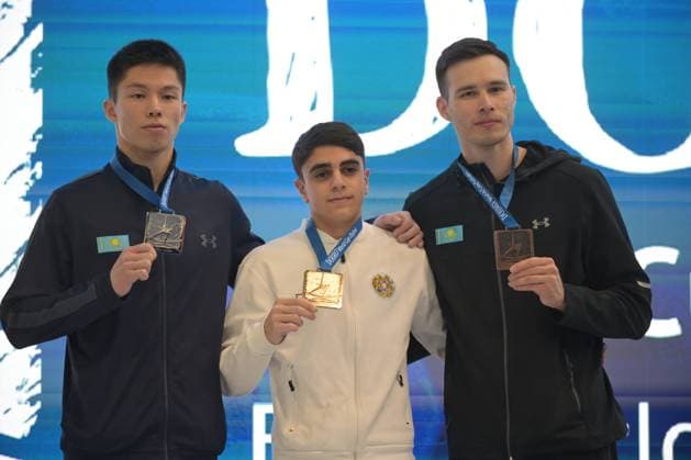 FIG APPARATUS WORLD CUP 2026 (CRO),Finals Day 1 (MAG, WAG), Hall Gradski vrt , Osijek, Croatia, 11.04.2026 MANUKYAN Hamlet (ARM) 1 place, IDRISSIV Zeinolla (KAZ)2 place and KURBANOV Nariman (KAZ) 3 place during FIG APPARATUS WORLD CUP 2026 (CRO),Final Day 1, Pommel Horse (MAG), Hall Gradski vrt , Osijek, Croatia, 11.04.2026 *** FIG APPARATUS WORLD CUP 2026 CRO ,Finals Day 1 MAG, WAG , Hall Gradski vrt , Osijek, Croatia, 11 04 2026 MANUKYAN Hamlet ARM 1 place, IDRISSIV Zeinolla KAZ 2 place and KURBANOV Nariman KAZ 3 place during FIG APPARATUS WORLD CUP 2026 CRO ,Final Day 1, Pommel Horse MAG , Hall Gradski vrt , Osijek, Croatia, 11 04 2026 Copyright: xBEAUTIFULxSPORTS Stanusicx
