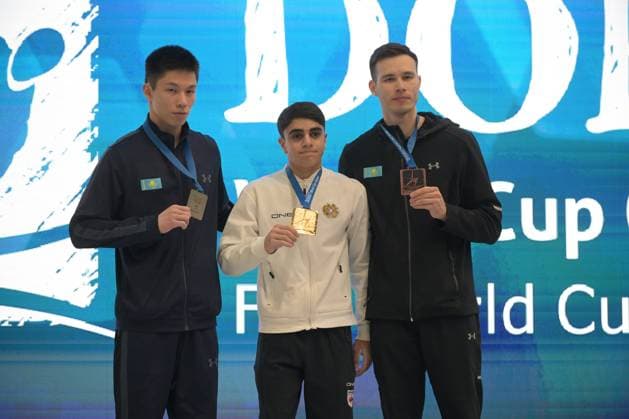 FIG APPARATUS WORLD CUP 2026 (CRO),Finals Day 1 (MAG, WAG), Hall Gradski vrt , Osijek, Croatia, 11.04.2026 MANUKYAN Hamlet (ARM) 1 place, IDRISSIV Zeinolla (KAZ)2 place and KURBANOV Nariman (KAZ) 3 place during FIG APPARATUS WORLD CUP 2026 (CRO),Final Day 1, Pommel Horse (MAG), Hall Gradski vrt , Osijek, Croatia, 11.04.2026 *** FIG APPARATUS WORLD CUP 2026 CRO ,Finals Day 1 MAG, WAG , Hall Gradski vrt , Osijek, Croatia, 11 04 2026 MANUKYAN Hamlet ARM 1 place, IDRISSIV Zeinolla KAZ 2 place and KURBANOV Nariman KAZ 3 place during FIG APPARATUS WORLD CUP 2026 CRO ,Final Day 1, Pommel Horse MAG , Hall Gradski vrt , Osijek, Croatia, 11 04 2026 Copyright: xBEAUTIFULxSPORTS Stanusicx