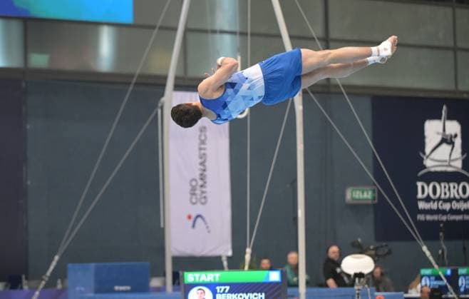 FIG APPARATUS WORLD CUP 2026 (CRO),Finals Day 1 (MAG, WAG), Hall Gradski vrt , Osijek, Croatia, 11.04.2026 BERKOVICH Noam (ISR) during FIG APPARATUS WORLD CUP 2026 (CRO),Final Day 1, FLOOR (MAG), Hall Gradski vrt , Osijek, Croatia, 11.04.2026 *** FIG APPARATUS WORLD CUP 2026 CRO ,Finals Day 1 MAG, WAG , Hall Gradski vrt , Osijek, Croatia, 11 04 2026 BERKOVICH Noam ISR during FIG APPARATUS WORLD CUP 2026 CRO ,Final Day 1, FLOOR MAG , Hall Gradski vrt , Osijek, Croatia, 11 04 2026 Copyright: xBEAUTIFULxSPORTS Stanusicx