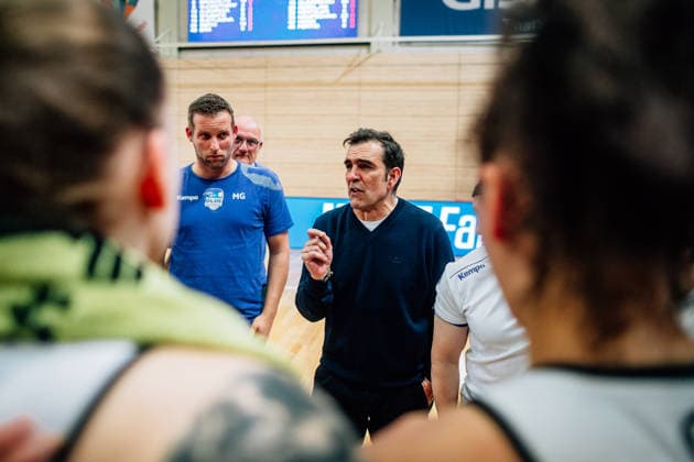 BB-1BL Damen Syntainics MBC Lions - BC Pharmaserv Marburg Jose Araujo (BC Pharmaserv Marburg) waehrend der Saison 2025-2026 im Halbfinale Playoff im Spiel 1 von 5 in der DBBL Toyota Bundesliga Syntainics MBC Lions und BC Pharmaserv Marburg in der SWH Arena am 11. April 2026 in Halle Saale, Sachsen Anhalt, Deutschland