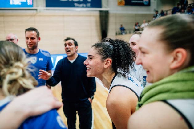 BB-1BL Damen Syntainics MBC Lions - BC Pharmaserv Marburg Sara Guerreiro (BC Pharmaserv Marburg) waehrend der Saison 2025-2026 im Halbfinale Playoff im Spiel 1 von 5 in der DBBL Toyota Bundesliga Syntainics MBC Lions und BC Pharmaserv Marburg in der SWH Arena am 11. April 2026 in Halle Saale, Sachsen Anhalt, Deutschland