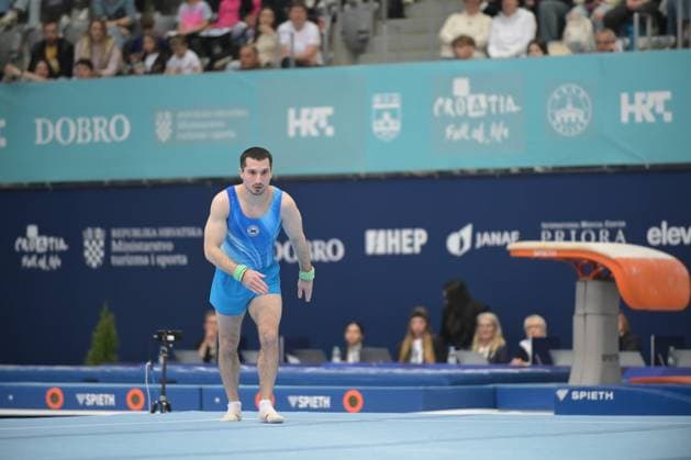 FIG APPARATUS WORLD CUP 2026 (CRO),Finals Day 1 (MAG, WAG), Hall Gradski vrt , Osijek, Croatia, 11.04.2026 AHARAMKOU Yahor (AIN) during FIG APPARATUS WORLD CUP 2026 (CRO),Final Day 1, FLOOR (MAG), Hall Gradski vrt , Osijek, Croatia, 11.04.2026 *** FIG APPARATUS WORLD CUP 2026 CRO ,Finals Day 1 MAG, WAG , Hall Gradski vrt , Osijek, Croatia, 11 04 2026 AHARAMKOU Yahor AIN during FIG APPARATUS WORLD CUP 2026 CRO ,Final Day 1, FLOOR MAG , Hall Gradski vrt , Osijek, Croatia, 11 04 2026 Copyright: xBEAUTIFULxSPORTS Stanusicx
