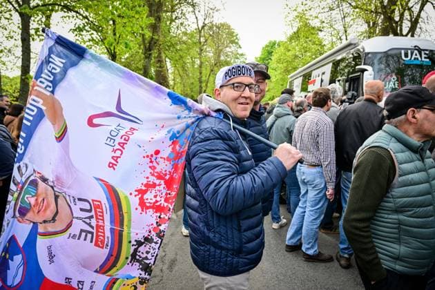 Pogiboys supporters pictured before the start of the men s Paris-Roubaix cycling race, Sunday 12 April 2026, around Roubaix, France. The 123rd edition of Paris-Roubaix cycling races will take on Sunday, with the women riding 143,1 km the men riding 258,3 km on Sunday. DIRKxWAEM  x170543317x