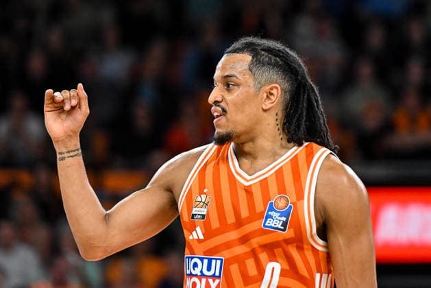 GER, BBL, ratiopharm Ulm vs BMA 365 Bamberg Baskets 11.04.2026, ratiopharm arena, Neu-Ulm, GER, BBL, ratiopharm Ulm vs BMA 365 Bamberg Baskets, im Bild Nelson Weidemann (Ulm, 0)