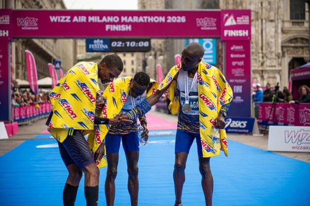 ATLETICA - Maratona - Wizz Air Milano Marathon Vitalis Kibiwott (KEN), Amos Kiprotich Kiplagat (KEN), Laban Kiplimo (KEN)- Milano Marathon 2026. Milano on 12 April 2026 Milano Italy  Copyright: xIPAxSport ABACAx