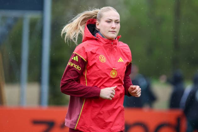 Herzogenaurach, Deutschland, 12. April 2026: Länderspielmaßnahme Vorbereitung auf das Frauen WM-Qualifikationsspiel gegen Österreich - Training in Herzogenaurach Im Bild: Camilla Küver Kuever (Deutschland) Copyright: HMBxMedia MadeleinexFantini