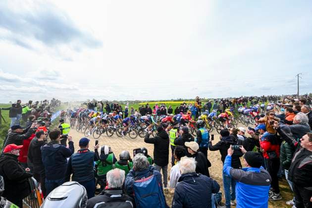 Paris - Roubaix Hauts-de-France 2026 Cycling Race ROUBAIX, FRANCE - APRIL 12 : Illustration picture cobblestones during the 123rd edition of Paris - Roubaix Hauts-de-France an UCI World Tour 1.UWT one day cycling road race for Men Elite of 258 km with start in Compiegne and finish in Roubaix on April 12, 2026 in Roubaix, France, 12 04 2026 ( Motordriver Kenny Verfaillie - Roubaix France  Copyright: xVincentxKalutx