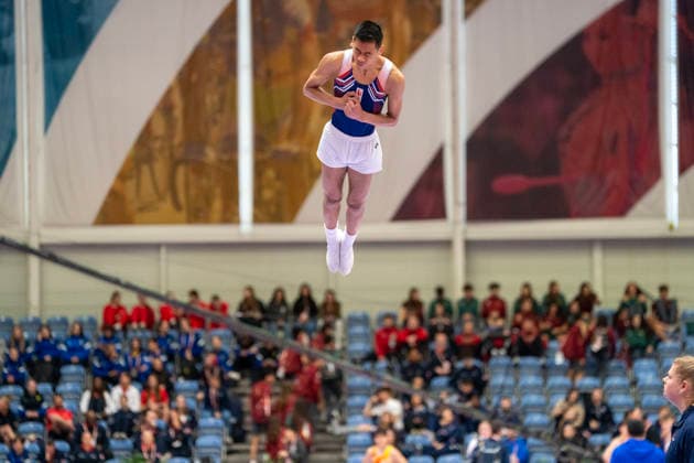 2026-04-12 trampoline DMT, Final - 2026 European Championships in Trampoline, Double Mini-Trampoline and Tumbling PORTIMAO, PORTUGAL - APRIL 12: Kwin Oldewarris of The Netherlands during the 2026 European Championships in Trampoline, Double Mini-Trampoline and Tumbling, trampoline class, DMT, Final at Portimao Arena on April 12, 2026 in Portimao, Portugal. Portimao Portimao Arena Portugal Content not available for redistribution in The Netherlands directly or indirectly through any third parties. Copyright: xHenkxSeppenx