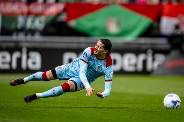 NIJMEGEN - Feyenoord Rotterdam forward Anis Hadj Moussa during the Dutch Vriendenloterij Eredivisie match between NEC and Feyenoord at De Goffert stadium on April 12, 2026 in Nijmegen, the Netherlands. (Photo by Stefan Koops EYE4IMAGES DeFodi Images) -