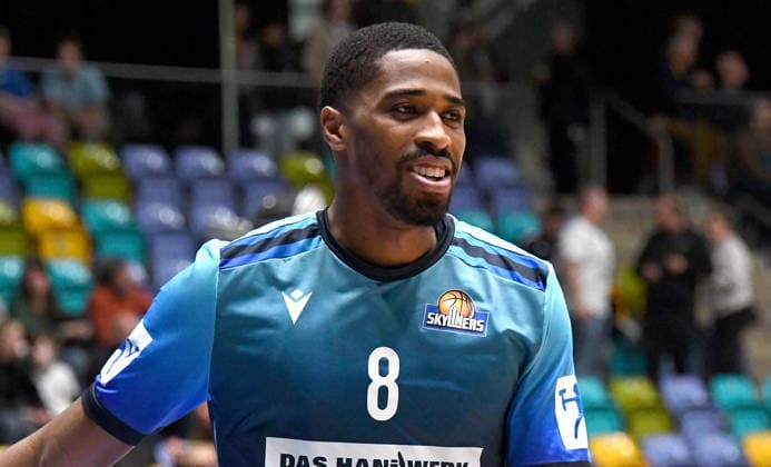 12.04.2026, xokbx, Basketball easyCredit BBL Bundesliga, Frankfurt Skyliners - MLP Academics Heidelberg v.l. William Christmas (Fraport Skyliners Frankfurt), Mimik, Gestik (DFL DFB REGULATIONS PROHIBIT ANY USE OF PHOTOGRAPHS as IMAGE SEQUENCES and or QUASI-VIDEO) Frankfurt am Main