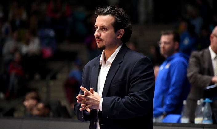 12.04.2026, xokbx, Basketball easyCredit BBL Bundesliga, Frankfurt Skyliners - MLP Academics Heidelberg v.l. Sepehr Tarrah (Fraport Skyliners Frankfurt) Mimik, Gestik (DFL DFB REGULATIONS PROHIBIT ANY USE OF PHOTOGRAPHS as IMAGE SEQUENCES and or QUASI-VIDEO) Frankfurt am Main
