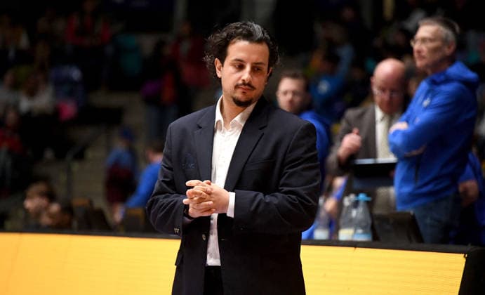 12.04.2026, xokbx, Basketball easyCredit BBL Bundesliga, Frankfurt Skyliners - MLP Academics Heidelberg v.l. Sepehr Tarrah (Fraport Skyliners Frankfurt) Mimik, Gestik (DFL DFB REGULATIONS PROHIBIT ANY USE OF PHOTOGRAPHS as IMAGE SEQUENCES and or QUASI-VIDEO) Frankfurt am Main