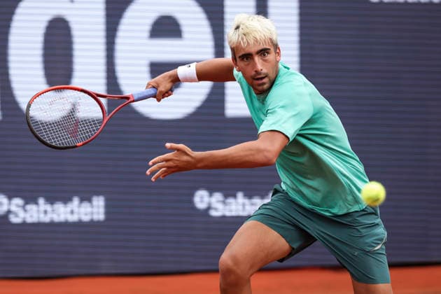 April 12, 2026, Barcelona, Barcelona, Spain: Daniel Medina of Spain in action agaisnt Ethan Quinn of United States in Qualifying match during the second day of the Barcelona Open Banc Sabadell 2026 at Real Club de Tenis Barcelona on April 12, 2026 in Barcelona, Spain. Barcelona Spain - ZUMAa181 20260412_zaa_a181_152 Copyright: xJavierxBorregox