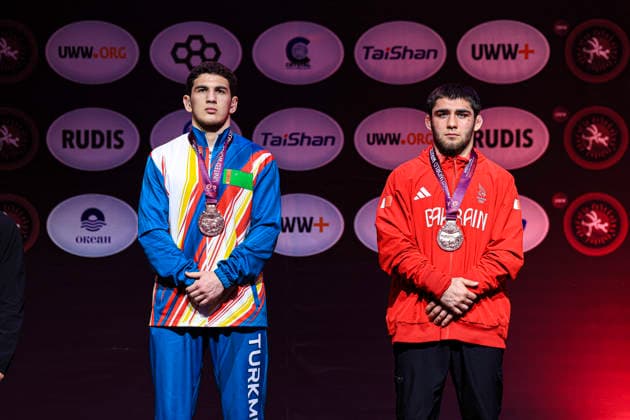 Senior Wrestling Asian Championships Podium 86kg FS - Bronze: Alp Arslan Begenjov (TKM), Khidir Kurban A Saipudinov (BRN)