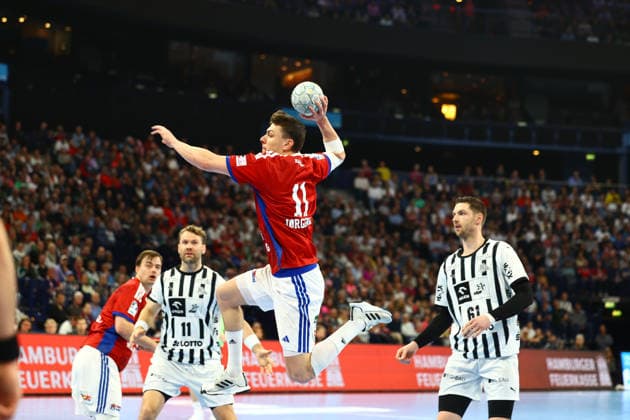 Handball I Herren I Saison 2025 2026 I Bundesliga I 28. Spieltag I HSV Hamburg - THW Kiel I 12.04.2026 Nicolaj Jorgensen (11, HSV Hamburg) Hamburg Barclaycard Arena Hamburg Deutschland Copyright: xLobeca RalfxHomburgx