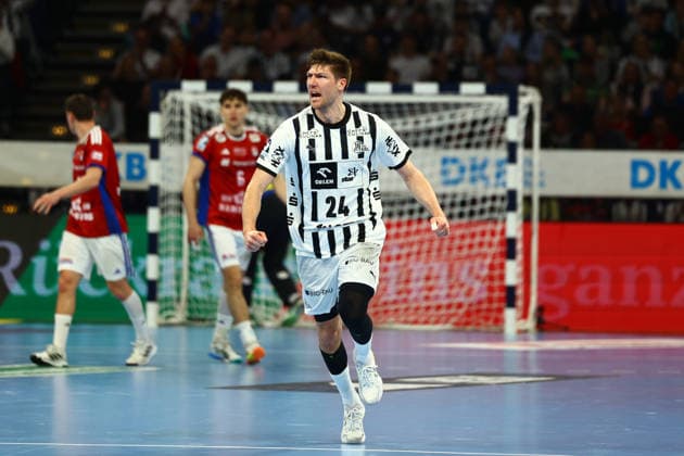 Handball I Herren I Saison 2025 2026 I Bundesliga I 28. Spieltag I HSV Hamburg - THW Kiel I 12.04.2026 Lukas Zerbe (24, THW Kiel) jubelt Hamburg Barclaycard Arena Hamburg Deutschland Copyright: xLobeca RalfxHomburgx
