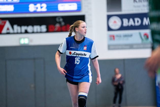 HSG Blomberg-Lippe II vs. SC SFN Vechta Handball, 3. Liga Nord, Spieltag 21, 12.4.2026, Saision 2025 2026, Blomberg Liv Kehrmann (HSG Blomberg-Lippe II, 15) Blomberg Sporthalle an der Ulmenallee Deutschland