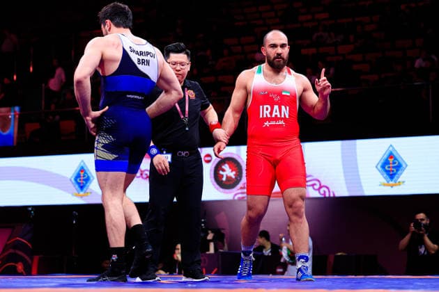 Senior Wrestling Asian Championships 125kg FS - Amir Hossein Abbas Zare (IRI) df. Shamil Magomed A Sharipov (BRN)