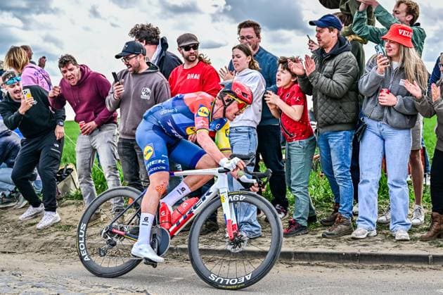 Danish Mads Pedersen of Lidl-Trek pictured in action during the men s Paris-Roubaix cycling race, Sunday 12 April 2026, around Roubaix, France. The 123rd edition of Paris-Roubaix cycling races will take on Sunday, with the women riding 143,1 km the men riding 258,3 km on Sunday. DIRKxWAEM  x170562737x