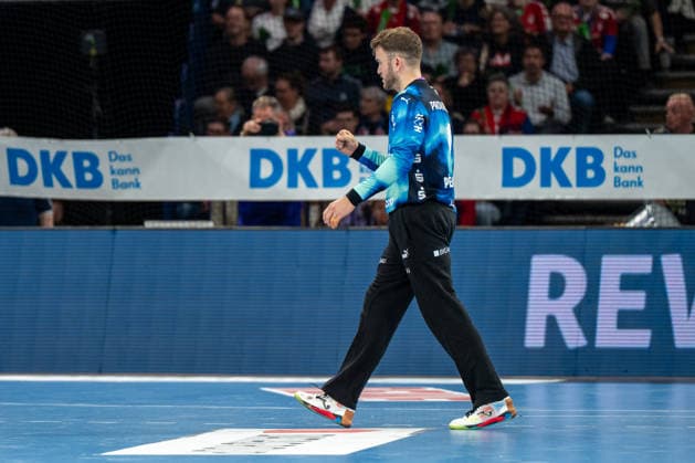 12.04.2026, xdobgx, Handball Daikin HBL, Handball Verein Hamburg - THW Kiel v.l. Gonzalo Perez De Vargas (Kiel, 1) Jubelt ueber gehaltenen Ball, abgewehrt, gehalten, Torhueter