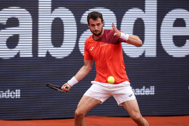 April 12, 2026, Barcelona, Barcelona, Spain: Pedro Martinez of Spain in action agaisnt Marco Trungellitt of Argentina in Qualifying match during the second day of the Barcelona Open Banc Sabadell 2026 at Real Club de Tenis Barcelona on April 12, 2026 in Barcelona, Spain. Barcelona Open Banc Sabadell - Conde Godo 2026 Day 2  - ZUMAa181 20260412_zaa_a181_303 Copyright: xJavierxBorregox