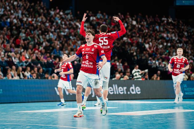 HBL: HSV Hamburg vs. THW Kiel, 12.04.2026 Elias Kofler (HSV Hamburg, 6) jubelt; HBL: HSV Hamburg vs. THW Kiel am 12.04.2026 in der Barclays Arena, Hamburg Copyright: xBEAUTIFULxSPORTS Tonhäuserx