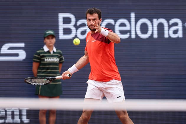 April 12, 2026, Barcelona, Barcelona, Spain: Pedro Martinez of Spain in action agaisnt Marco Trungellitt of Argentina in Qualifying match during the second day of the Barcelona Open Banc Sabadell 2026 at Real Club de Tenis Barcelona on April 12, 2026 in Barcelona, Spain. Barcelona Spain - ZUMAa181 20260412_zaa_a181_333 Copyright: xJavierxBorregox