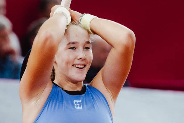 TENNIS - WTA, Tennis Damen Upper Austria Ladies Linz LINZ,AUSTRIA,12.APR.26 - TENNIS - WTA Tour, Upper Austria Ladies Linz. Image shows the rejoicing of Mirra Andreeva (RUS).  GEPAxpictures xAlexanderxSolc