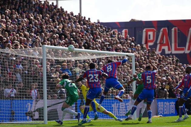 12th April 2026; Selhurst Park, Selhurst, London, England; Premier League Football, Crystal Palace versus Newcastle United; Jefferson Lerma of Crystal Palace hits the crossbar with a header TomxMajor
