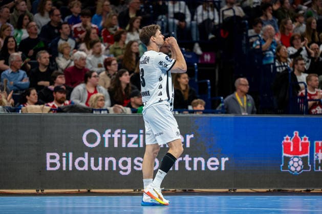 12.04.2026, xdobgx, Handball Daikin HBL, Handball Verein Hamburg - THW Kiel v.l. Rune Dahmke (Kiel, 23) Jubel, Torjubel, jubelt ueber das Tor, celebrate the goal, celebration