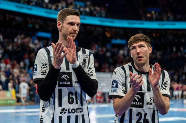 12.04.2026, xdobgx, Handball Daikin HBL, Handball Verein Hamburg - THW Kiel v.l. Hendrik Pekeler (Kiel, 61), Lukas Zerbe (Kiel, 24) Jubel ueber den Sieg, Jubel nach Spielende
