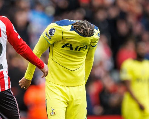 12th April 2026; Stadium of Light, Sunderland, England; Premier League Football, Sunderland versus Tottenham Hotspur; Xavi Simons of Tottenham Hotspur looking dejected after defeat WMxSportsxMedia
