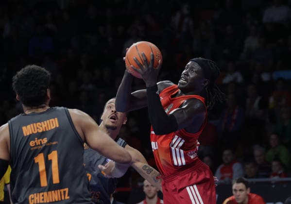 Bayerns 32 Wenyen GABRIEL. Basketball: Bayern - Chemnitz. Bundesliga, FC Bayern Basketball - Niners Chemnitz, 29.Spieltag, Saison 2025-2026, 12.4.2026, in Muenchen, B M W P A R K, Deutschland. Quelle Copyright Credit : Oryk HAIST