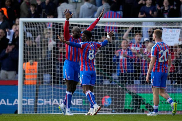 12th April 2026; Selhurst Park, Selhurst, London, England; Premier League Football, Crystal Palace versus Newcastle United; Jean-Philippe Mateta of Crystal Palace celebrates at the full-time whistle TomxMajor