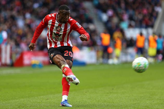 SUNDERLAND, ENGLAND, APRIL 12: Nordi Mukiele of Sunderland AFC kicks the ball during a Premier League 2025-26 match between Sunderland and Tottenham Hotspur at Stadium of Light on April 12, 2026 in Sunderland, England. (Photo by Zach Forster Sports Press Photo) Copyright: xZachxForster SportsxPressxPhotox Sportspressphoto_SPR128251