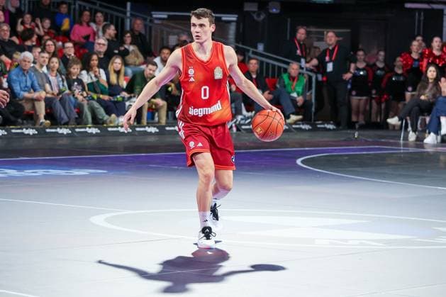 Neno Dimitrijevic 0 (FC Bayern Muenchen Basketball) in aktion, FC Bayern Muenchen Basketball vs. Niners Chemnitz, easyCredit BBL, Basketball, Bundesliga, Maenner, Hauptrunde, 12. April 2026 Muenchen Bayern Deutschland