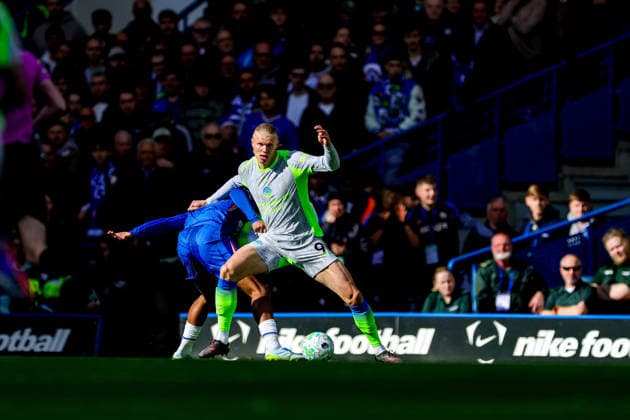 Chelsea v Manchester City, Premier League Erling Haaland (9) of Manchester City during the Premier League match between Chelsea and Manchester City at Stamford Bridge, London, UK on 12 April 2026. Editorial use only DataCo restrictions apply See www.football-dataco.com , Copyright: xNigelxKeenex PSI-24056-0056