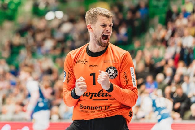 Christopher Rudeck (Bergischer HC, 01) emotional nach einer Parade Bergischer HC vs. TVB Stuttgart, Handball, Daikin 1.HBL, 28.Spieltag, Saison 2025 26, 12.04.2026, Bergischer HC vs. TVB Stuttgart, Handball, Daikin 1.HBL, 28.Spieltag, Saison 2025 26, 12.04.2026 Wuppertal Copyright: xEibner-Pressefoto LukasxBaldygax EP_LBA